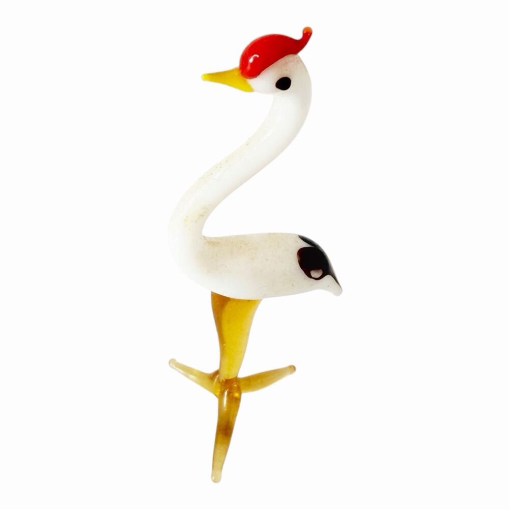 Vintage Murano Style Handblown Art Glass 3” Heron Bird Figurine White